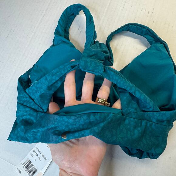 Citrus Faux Wrap Racerback Bikini Top Geometric Green Pullover Small NWT - Picture 5 of 8